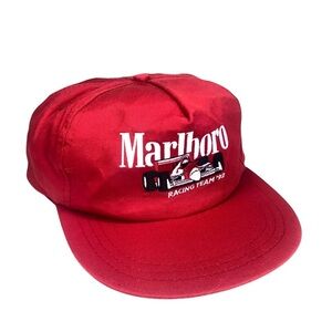 VINTAGE 90s Marlboro Racing Team '92 Red Promo Embroidered Snapback Hat Cap